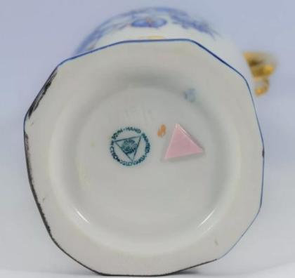 Royal Dux Bohemia – Henkel Vase Amphore – Weiß Gold Blau Handbemalt - 28 cm