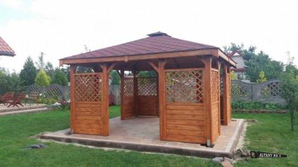 HOLZGARTENLAUBE HOLZHAUS MIT IMPRÄGNIERUNG GARTENHÄUSCHEN 4-ECK PERGOLEN 4x4m