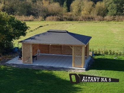 2-ECK LAUBE GARTENHÄUSCHEN AUS MASSIVHOLZ PAVILLON GRILLPAVILLON GARTEN 6x4m