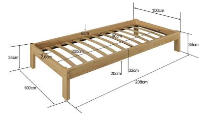 Holzbett Bett aus Kiefernholz EBD 02 90x200 WEISS mit Lattenrost