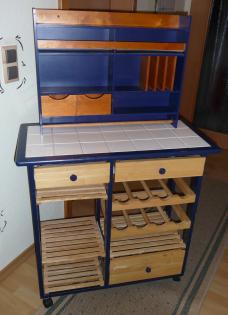 TOP! schöner Küchenwagen inkl. separatem Küchenregal, (blau/naturholz)