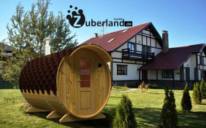 3m Fichten Sauna mit Vorraum und einem Durchmesser 2m, Saunafass, Sauna-Fass