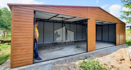 Blechgarage 9x6m Metallgarage Fertiggarage Doppelgarage Holzoptik Garage mit Sat