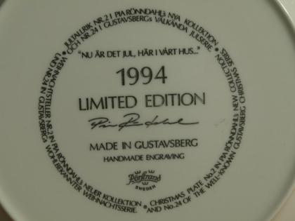 Sammelteller Wandteller Weihnachten Julserie, Nr. 24 1994 Gustavsberg Schweden