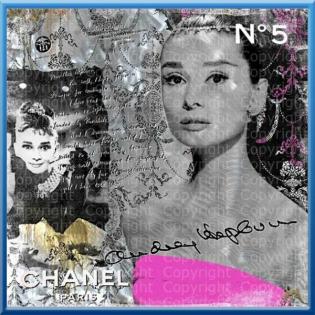 A u d r e y H e p b u r n Collage CHANEL No. 5 signiert. Makelloser Kunstdruck.