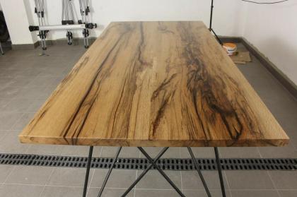 COUCHTISCH MASSIVHOLZ SCHWARZ STAHL HANDGEMACHT EPOXIDHARZ LACKIERT 180x88x78cm