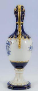 Royal Dux Bohemia – Henkel Vase Amphore – Weiß Gold Blau Handbemalt - 28 cm