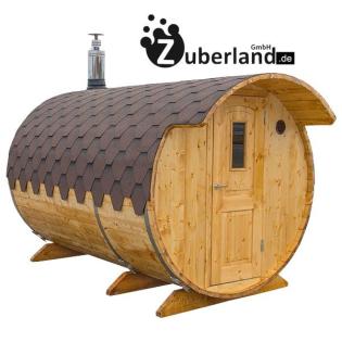 3m Fichten Sauna mit Vorraum und einem Durchmesser 2m, Saunafass, Sauna-Fass