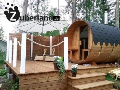 3m Fichten Sauna mit Vorraum 2, 2m Durchmesser und Holzofen, Sauna-Fass, Saunafa