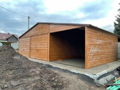 Blechgarage Garage Doppeltgarage Metallgarage, 9x5 m Holzoptik