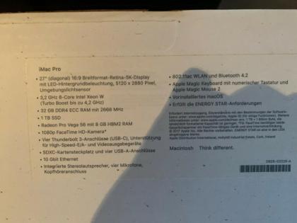Apple iMac Pro Intel Xeon W 8-Core 3, 2GHz, 32GB RAM, 1TB SSD incl. Apple Care+