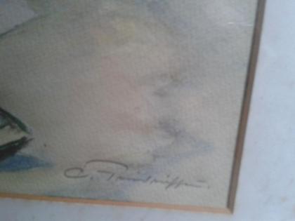 Aquarell mit Schiffen, gerahmt, Bild, original Signatur