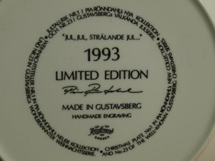 Sammelteller Wandteller Weihnachten Julserie, Nr. 23 1993 Gustavsberg Schweden