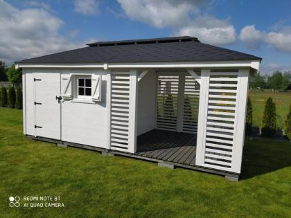 FERIENHAUS GARTENHAUS GARTENLAUBE ÜBERDACHUNG KLEBEDACH MIT HOLZ