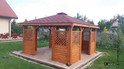 HOLZGARTENLAUBE HOLZHAUS MIT IMPRÄGNIERUNG GARTENHÄUSCHEN 4-ECK PERGOLEN 4x4m