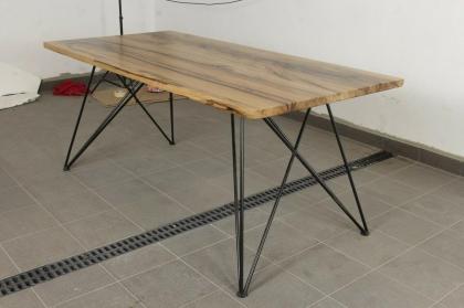 COUCHTISCH MASSIVHOLZ SCHWARZ STAHL HANDGEMACHT EPOXIDHARZ LACKIERT 180x88x78cm