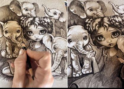 Baby Elefanten ORIGINAL ZEICHNUNG Jasmin Becket-Griffith