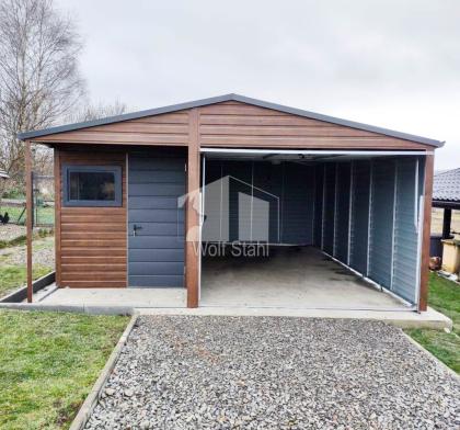 Blechgarage 5x6m Metallgarage Fertiggarage Stahlgarage  Holzoptik Günstige Preis