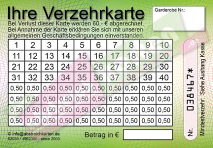 Abstreichkarten / Bezahlkarten für Discotheken oder Veranstalter