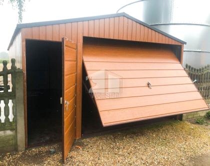 Blechgarage 4x6m Metallgarage Fertiggarage Garage mit Schwingtor Holzoptik GP95