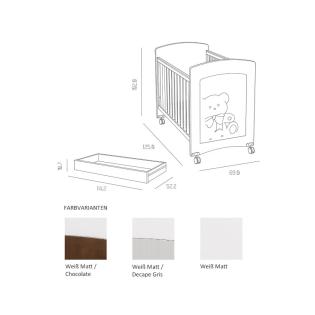 Schönes Kinderbett TRAMA 60x120 cm KIARO Kiefer Holz mit Räder, Seitengitter NEU