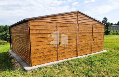 Blechgarage 6x5m Stahlgarage Doppelgarage Garage mit Schwingtor Holzoptik Garten