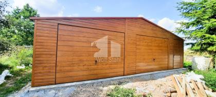 Blechgarage 9x6m Metallgarage Fertiggarage Doppelgarage Holzoptik Garage mit Sat