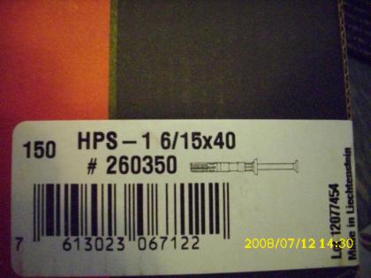 Hilti Nageldübel HPS-1 6 / 15 x 40 ca. 340 Stück