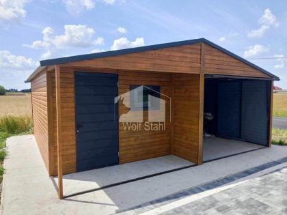  Blechgarage 6x6m Metallgarage Fertiggarage Holzoptik Gartenhaus Carport und Gar