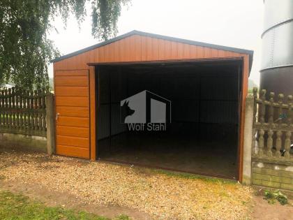 Blechgarage 4x6m Metallgarage Fertiggarage Garage mit Schwingtor Holzoptik GP95