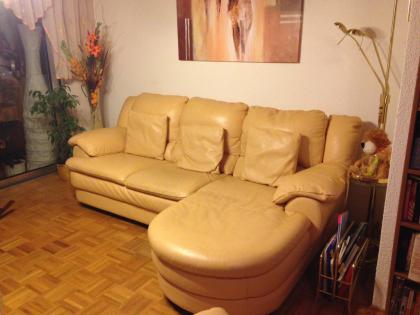 Natuzzi Designer Couch/ Sofa Garnitur in Vanille, Echtleder