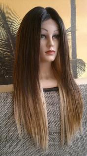 Perücke Spitzenperücke Lace wig front silk top ombre blond braun glatt gestuft s