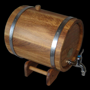 Fass aus Eiche mit Untergestell -10L, mit Reifen aus Edelstahl