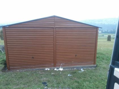 Blechgarage 6x6 mit Satteldach, mit Schwingtoren