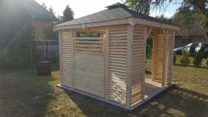GARTENHAUS GARTENLAUBE KLEBEDACH HOLZ KIELCE 3.5X3.5 M BITUMENSCHINDELN