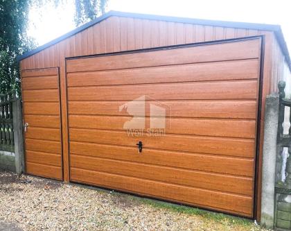 Blechgarage 4x6m Metallgarage Fertiggarage Garage mit Schwingtor Holzoptik GP95