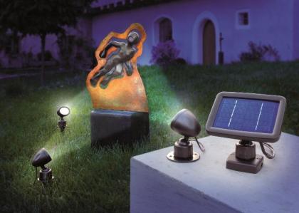 Solarstrahler, Gartenbeleuchtung, 3 Strahler á 3 weißen LEDs