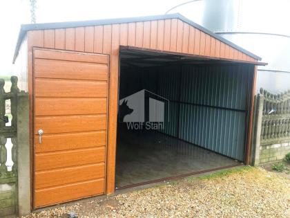Blechgarage 4x6m Metallgarage Fertiggarage Garage mit Schwingtor Holzoptik GP95