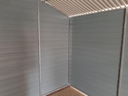 Blechgarage 4x6 mit Satteldach, mit Schwingtoren und Türen
