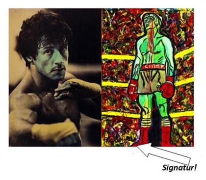 Kunstwerk von SYLVESTER STALLONE signiert. TOP Kunstdruck.