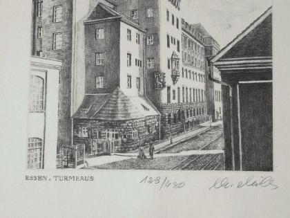 Essen Turmhaus alte Grafik. B077