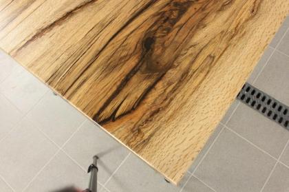 COUCHTISCH MASSIVHOLZ SCHWARZ STAHL HANDGEMACHT EPOXIDHARZ LACKIERT 180x88x78cm