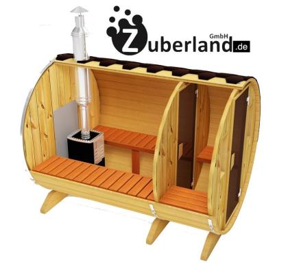 3m Fichten Sauna mit Vorraum 2, 2m Durchmesser und Holzofen, Sauna-Fass, Saunafa