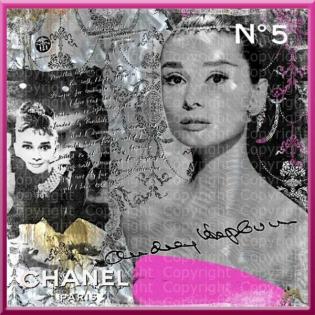 A u d r e y H e p b u r n Collage CHANEL No. 5 signiert. Makelloser Kunstdruck.