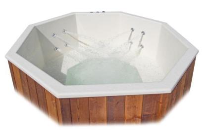 Whirlpool Badezuber achteckig 1, 8×1, 8m beheizt, 8 LED, Wassermassage