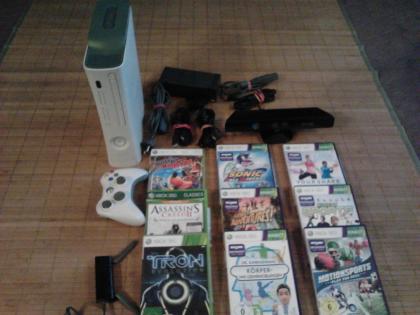 X-Box 360 mit Kinect,250 GB Festplatte,Wlan,9 Spielen+Zubehör