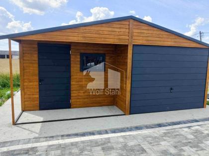  Blechgarage 6x6m Metallgarage Fertiggarage Holzoptik Gartenhaus Carport und Gar