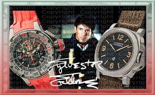 SYLVESTER STALLONE Uhren Collage. Seltenes Kunstwerk. Signiert. Makellos.