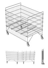 Klappbare armierter Rollwagen (Rollenkorb) für Wäschelogistik. Modell SK 9060-0,