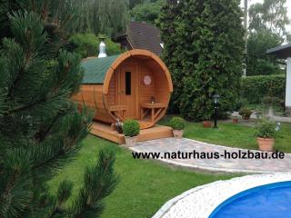 Saunafass, Fasssauna, Gartensauna, Aussensauna, Tonnensauna, Saunatonne, Sauna, 